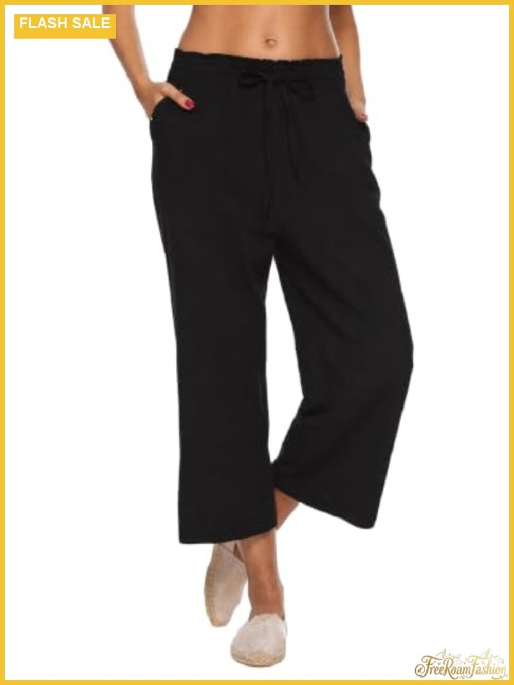 Wide Leg Linen Pants High Waisted Capri with Pockets